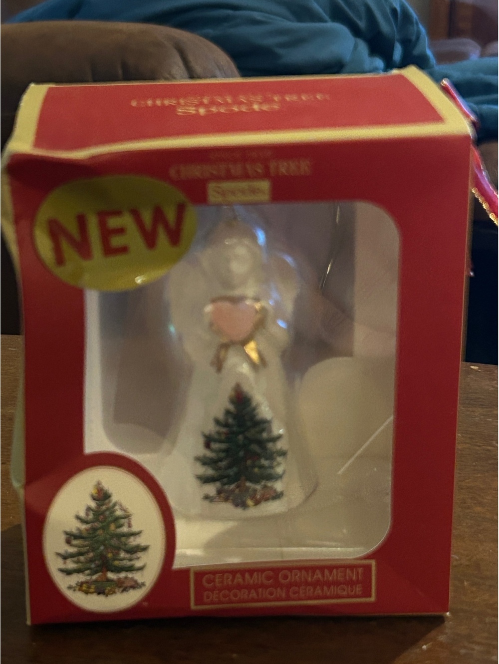 Spode Christmas Tree Ceramic Angel Ornament with Heart